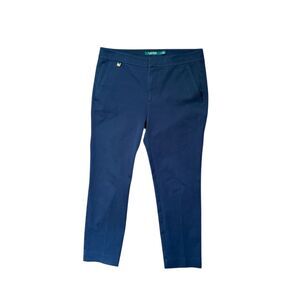 Lauren Ralph Lauren Womens Dress Pants Size 6 Navy Blue Slim Fit Gold Logo EUC